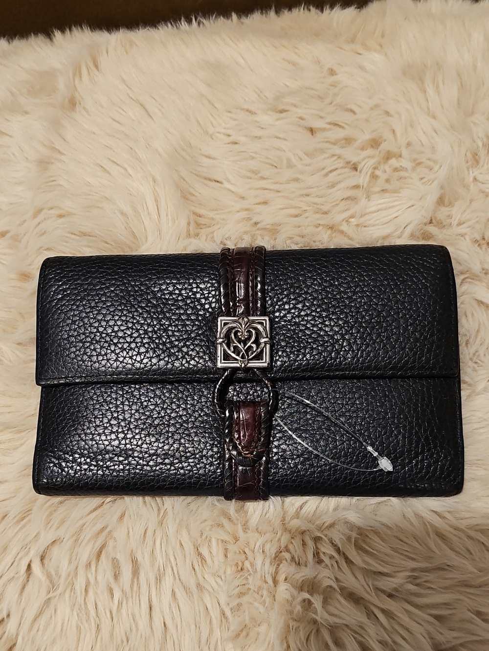 Brighton Pebbled Leather Vintage Organizer Wallet With Check Cover EUC